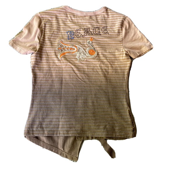 Waggon Womens Top Sz Med Colorful Beaded Gems Embroidered Floral Peace RARE - Picture 7 of 11